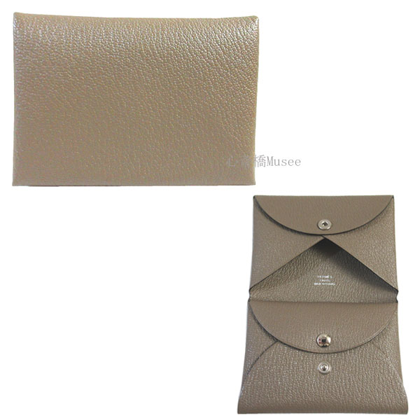 ≪Brand new≫ HERMES Calvi Duo Compact card holder Chevre Myzore Etoupe Box Ribbon Wrapping ≪新品≫エルメス カードケース カルヴィ デュオ エトゥープ シェーブル W刻印 コインケース 名刺入れ 財布 箱 リボン ラッピング