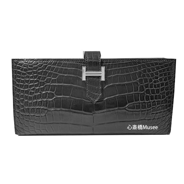 ≪ 新品 ≫ HERMES　エルメス　ベアン スフレ アリゲーターマット　黒 シルバー金具 Z刻印 箱 リボン ラッピング HERMES Bearn Souffle Alligator Mat Black Silver Backle