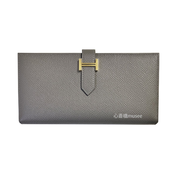 ≪ 新品 ≫ HERMES　エルメス　ベアンスフレ エプソン グリメイヤー　グレー ゴールド金具 箱 リボン ラッピング HERMES Bearn Souffle Epson　Gris Meyer Gold Backle U刻印