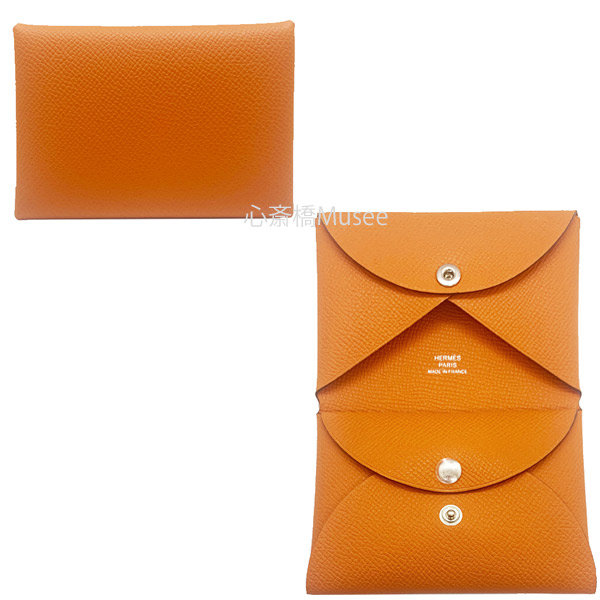 ≪新品≫エルメス カードケース カルヴィ デュオ オレンジ エプソン コインケース 名刺入れ HERMES Calvi duo Epson Orange 箱 リボン ラッピング