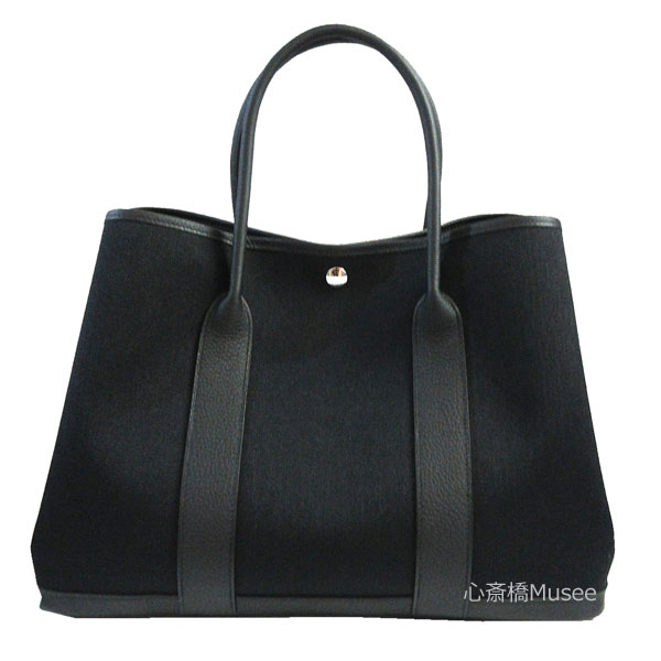 ≪ 新品 ≫ エルメス　ガーデンパーティ 36 PM ブラック 黒　トワルミリタリー ネゴンダ キャンバス レザー シルバー金具 W刻印 ≪Brand new≫ Hermes Garden Party 36 PM Black Toile Military Negonda Canvas Leather Silver Hardware W Stamp Box Ribbon Tote Bag 