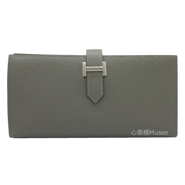 ≪ 新品 ≫ HERMES　エルメス　ベアンスフレ エプソン グリメイヤー　グレー シルバー金具 箱 リボン ラッピング HERMES Bearn Souffle Epson　Gris Meyer Silver Backle B刻印
