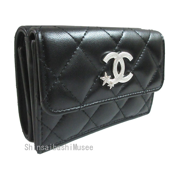 ≪新品≫シャネル CHANEL スモール フラップ ウォレット 財布 ブラック 黒 シルバー金具　 BIG CCマーク　スター　星 AP3725 B14929 94305 箱 リボン ラッピング ≪BrandNew≫ CHANEL Small Flap Wallet Black Silver BIG CC Mark Star