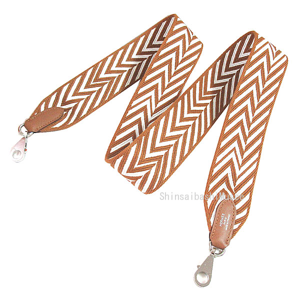 《 新品 》エルメス バンドリエール サングル ジグザグ 50MM /105 ゴールド ブラン シルバー金具 ショルダーストラップ 箱 リボン ラッピング ≪Brand new≫ Hermes Bandouliere Sangle Zigzag 50MM/105 Gold White Silver hardware Shoulder strap