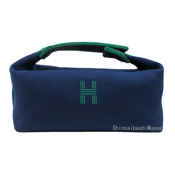 ≪新品≫ エルメス ブリッドアブラック PM ブルーマリン シルバー金具 ハンドバッグ ポーチ コットン キャンバス ≪BrandNew≫ Hermes Bride A Brac PM Blue Marine Silver Hardware Handbag Pouch Cotton Canvas