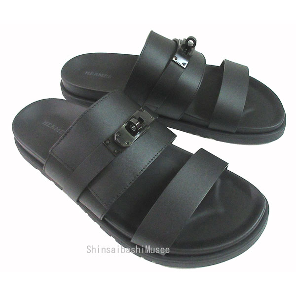 ≪ 新品 ≫ エルメス メンズ サンダル ジャクソン サイズ42 カーフ レザー ブラック 黒 HERMES 箱 リボン ラッピング ≪Brand new≫Hermes Men's Sandals Jackson Size 42 Calf Leather Black HERMES Box Ribbon Wrapping