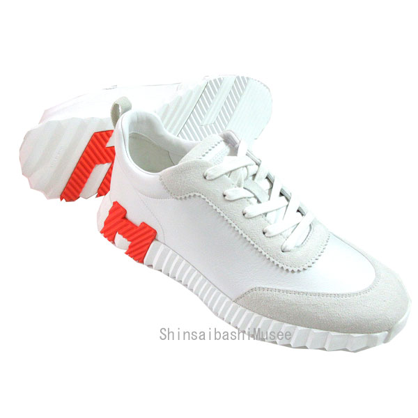 ≪BrandNew≫HermesBouncingSneakersAllLeatherLowCutWhiteBlackSize4226.5cmMen'sShoesBoxRibbon