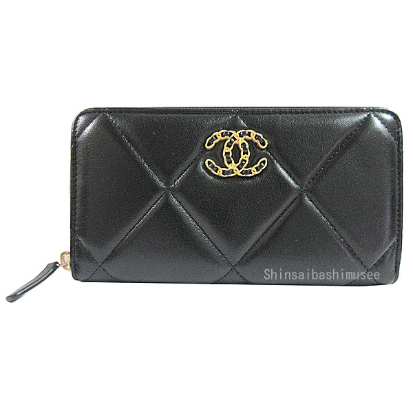 ≪新品≫CHANEL シャネル ナインティーン 19 ジップ ウォレット 長財布 黒 ブラック ゴールド金具 AP1063 B04852 94305 ラムスキン ラウンドファスナー 箱 リボン ≪Brand new≫ CHANEL Nineteen 19 Zip Wallet Long Wallet Black Gold