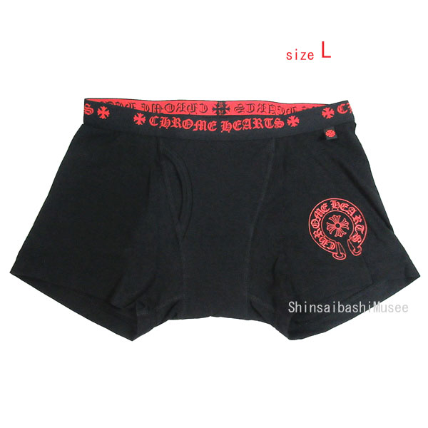 《新品》CHROMEHEARTS クロムハーツ SHORT BOXER ショート ボクサー パンツ 黒 ブラック Lサイズ レッドロゴ 赤 メンズ 箱 正規品 ≪Brand new≫ CHROME HEARTS Short Boxer Underwear Black Lsize Red Logo Red Men's Box Authentic