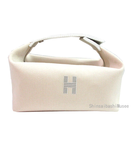 ≪新品≫ エルメス ブリッドアブラック PM ナチュラル シルバー金具 ハンドバッグ ポーチ コットン キャンバス ≪BrandNew≫ Hermes Brid A Black PM Natural Silver Hardware Handbag Pouch Cotton Canvas