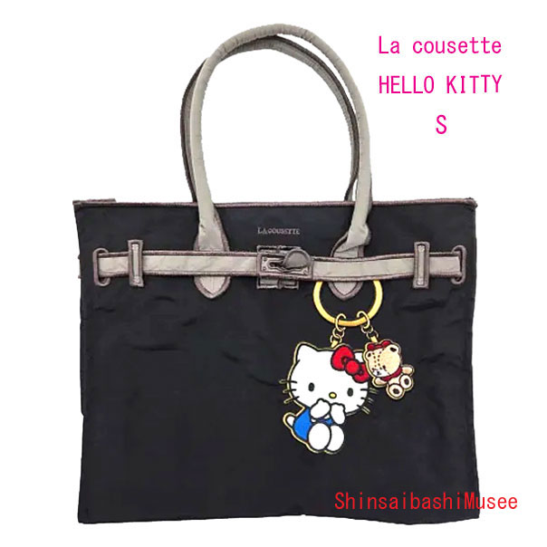 ≪Brand new≫ LA COUSETTE HELLO KITTY KEY RING / New Classical Eco Bag S BLACK  ≪ 新品 ≫ LA COUSETTE ラクゼット ハローキティ キーリング デザイン ニュークラシックエコバッグ S ブラック 黒 トートバッグ 
