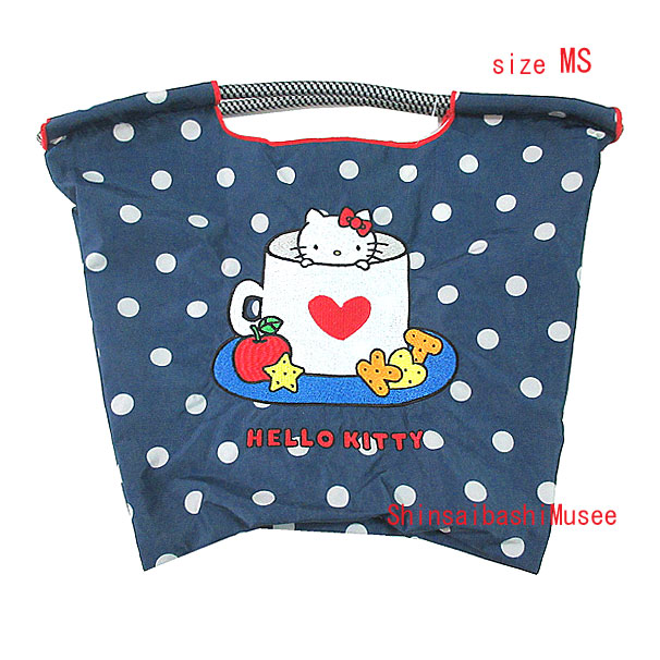 ≪ 新品 ≫ボールアンドチェーン CAFE 限定 ハローキティカップ ショッピングバッグ MS ドットネイビー エコ ≪Brand new≫Ball & Chain CAFE Limited Edition HELLO KITTY CUP Tote Bag MS DOT NAVY Eco