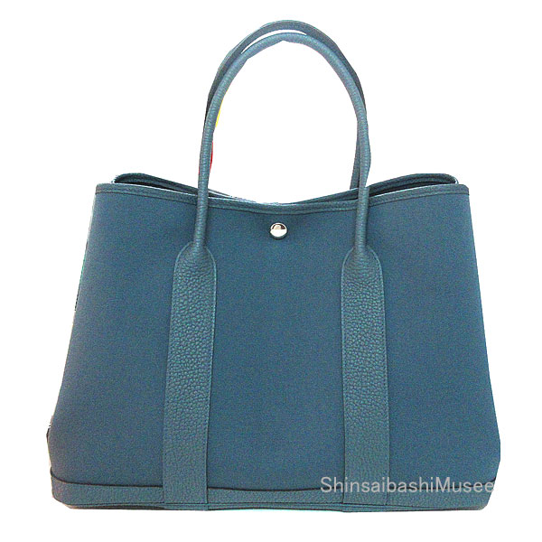 ≪ 新品 ≫エルメス ガーデンパーティ 36 PM ブルートンペット トワルオフィシェ ネゴンダ キャンバス レザー シルバー金具 G刻印 ≪Brand new≫ Hermes Garden Party 36 PM Bleu Tempete Toile Officier Negonda Canvas Leather Silver Hardware G Stamp