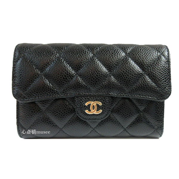 ≪新品≫CHANEL シャネル ミディアム フラップ ウォレット AP0232Y01864 中財布 黒 ゴールド金具　キャビアスキン　グレインドカーフスキン