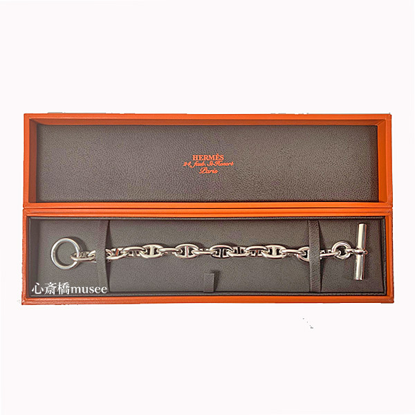 《新品》 エルメス シェーヌダンクル MM 15 シルバー製 シルバーチェーン ブレスレット バングル 15コマ HERMES 箱　リボンのラッピング Chaine Dancre Silver Chaine d'Ancre bracelet medium model