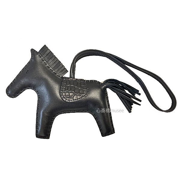 エルメス ペガサスロデオチャームPM クロコタッチ ソーブラック  