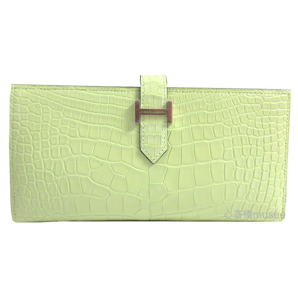 ≪新品≫ HERMES　エルメス　ベアンスフレ アリゲーター マット ジョーヌブルジョン シルバー金具 箱 リボン ラッピング HERMES Bearn Souffle Alligator Mat Jaune bourgeon Silver Backle