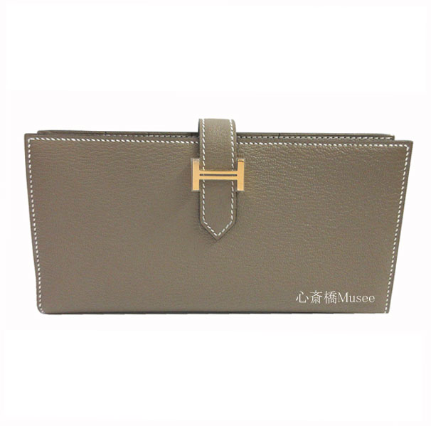 ≪新品≫ HERMES　エルメス　ベアンスフレ エトゥープ ゴールド金具 シェーブル 箱 リボン ラッピング ヤギ革 B刻印 HERMES Bearn Souffle Chevre Myzore Etope Black Gold Backle