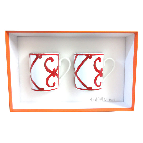 ≪新品≫HERMES エルメス マグカップ ペア ガダルキヴィール　シリーズ No.2 300ml HERMES　Magu GUADALQUIVIR pair White / Red プレゼント　レア！　ホワイト/レッド 赤 白