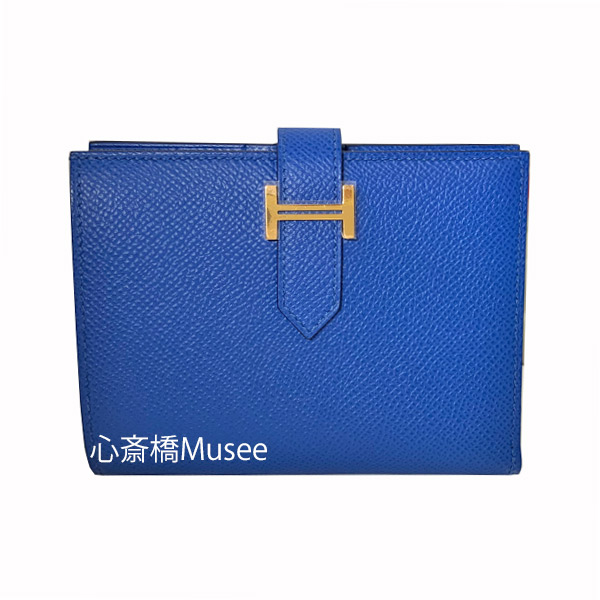 ≪ 新品 ≫ エルメス ベアン コンパクト エプソン ブルー フランス ゴールド金具 U刻印 箱付きラッピング 青 Wallet Bearn Compact Veau Epson Blue France Gold Backle Hermes