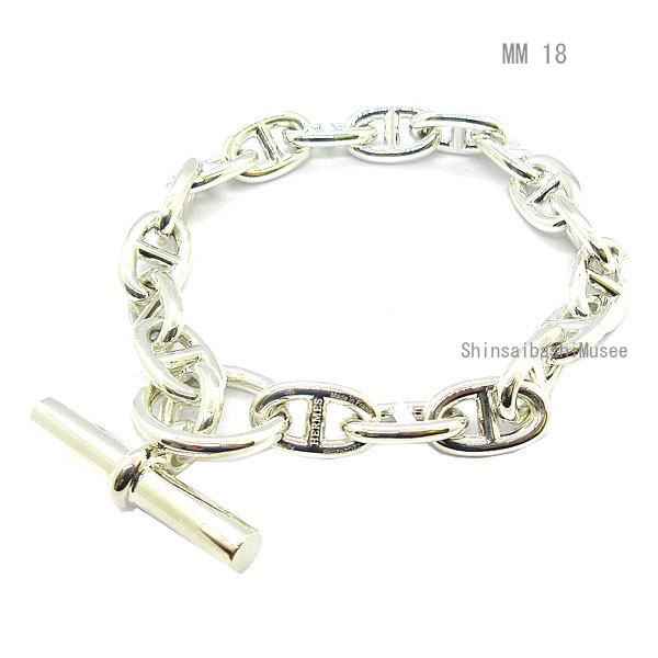 《新品》 エルメス シェーヌダンクル MM 18M シルバー製 シルバー チェーン ブレスレット バングル 18コマ HERMES 箱　リボンのラッピング Chaine Dancre 18M Silver