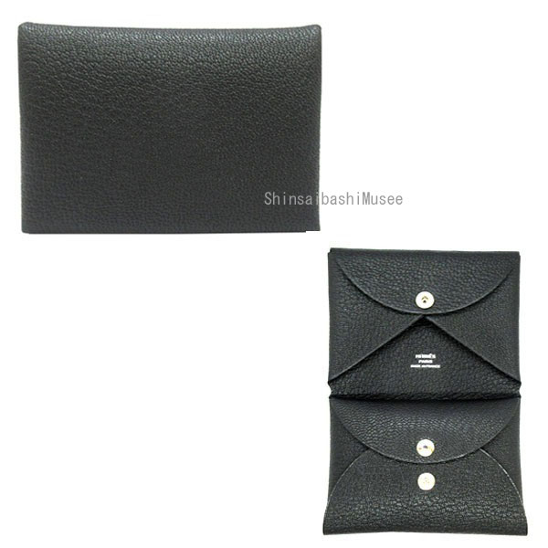 ≪新品≫エルメス カードケース カルヴィデュオ ノワール 黒 ブラック シェーブル コインケース 名刺入れ HERMES 箱 リボン ラッピング
