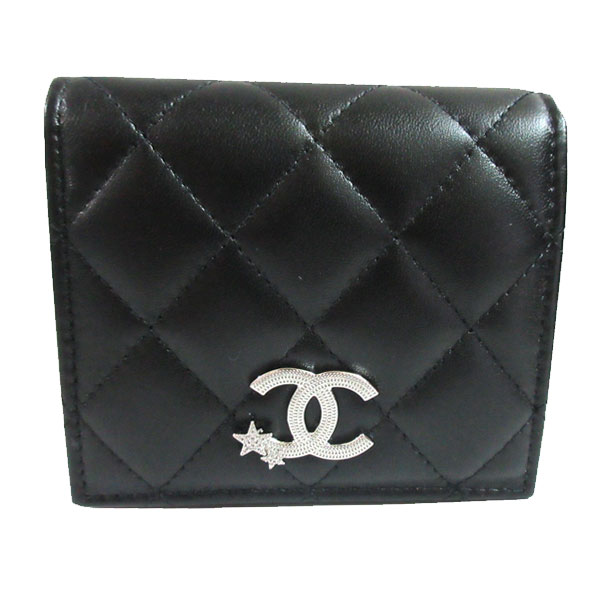 CHANEL 二つ折り財布 ブラック ハワイ購入 正規品認証カード付き Chanel ブラック 二つ折り財布 シャネル CHANEL 二つ折り財布