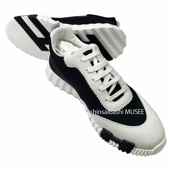 ≪ 新品 ≫ エルメス バウンシング スニーカー 黒 ホワイト 42 日本サイズ 26.5cm メッシュ レザー シェーヴルヴェロア ローカット シューズ ≪BrandNew≫ Hermes Bouncing Sneakers Black White 42 Japanese Size 26.5cm Mesh Graphic Leather Chevre Velois Low Cut Shoes