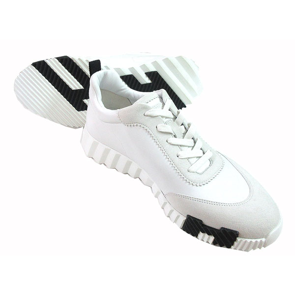 ≪BrandNew≫HermesBouncingSneakersAllLeatherLowCutWhiteBlackSize4226.5cmMen'sShoesBoxRibbon