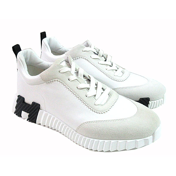 ≪BrandNew≫HermesBouncingSneakersAllLeatherLowCutWhiteBlackSize4226.5cmMen'sShoesBoxRibbon