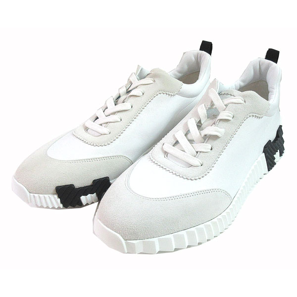 ≪BrandNew≫HermesBouncingSneakersAllLeatherLowCutWhiteBlackSize4226.5cmMen'sShoesBoxRibbon