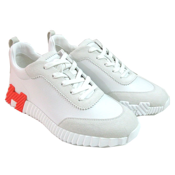 ≪BrandNew≫HermesBouncingSneakersAllLeatherLowCutWhiteBlackSize4226.5cmMen'sShoesBoxRibbon