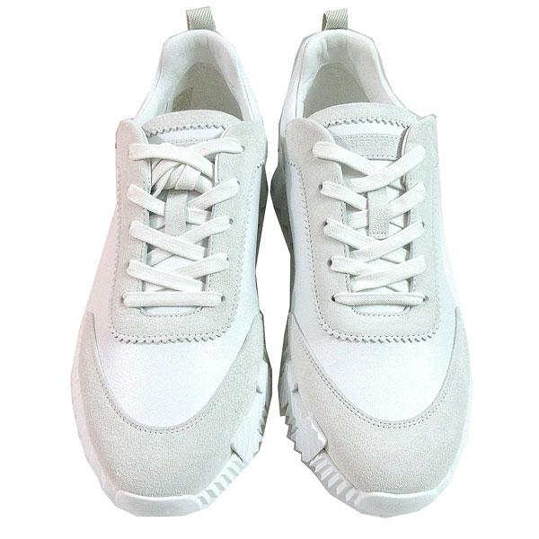 ≪BrandNew≫HermesBouncingSneakersAllLeatherLowCutWhiteBlackSize4226.5cmMen'sShoesBoxRibbon