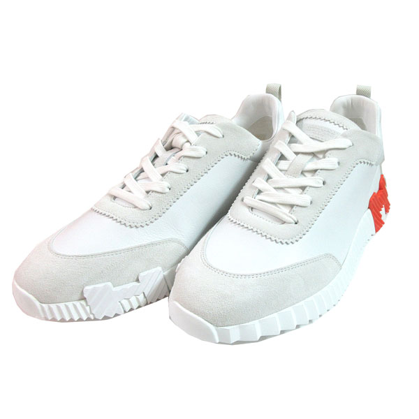 ≪BrandNew≫HermesBouncingSneakersAllLeatherLowCutWhiteBlackSize4226.5cmMen'sShoesBoxRibbon