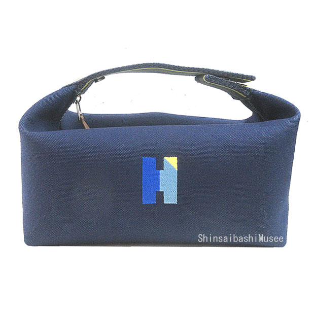 ≪新品≫ エルメス ブリッドアブラック Hパヴィヨン PM マリン シルバー金具 トワルアッシュ ハンドバッグ ポーチ コットン キャンバス ≪BrandNew≫ Herms H Pavillon PM Marine Silver Hardware Handbag Pouch Cotton Canvas