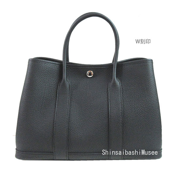 ≪ 新品 ≫ HERMES エルメス ガーデンパーティー 30 TPM ネゴンダ オールレザー 型押し 黒 ブラック W刻印 ≪Brand new≫ HERMES Garden Party 30 TPM Negonda leather Noir Black All Leather Box Ribbon Tote Bag W stamp 