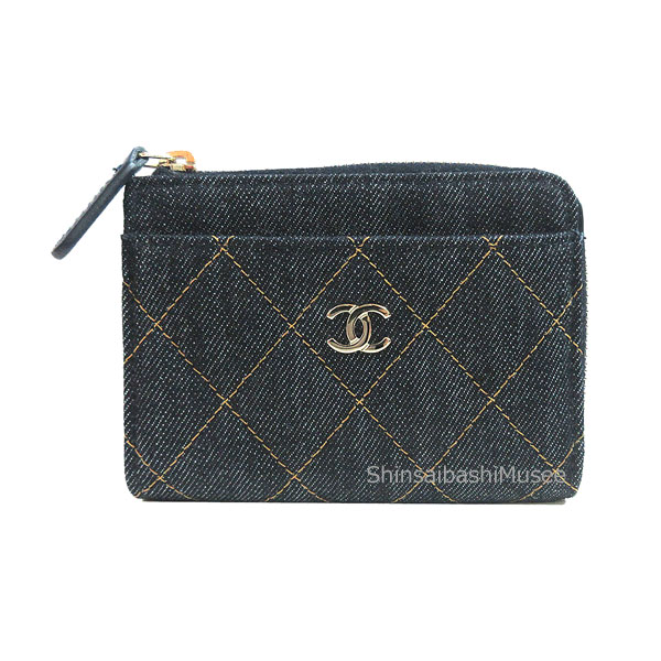≪新品≫シャネル カードホルダー フラグメントケース コインケース 財布 デニム ダークブルー CCマーク ゴールド金具 AP4893 B23492 U7663ミニ 箱 リボン ラッピング ≪Brandnew≫Chanel Card Holder Fragment Case Coin Wallet Denim Dark Blue CC Gold Mini　Wrapping