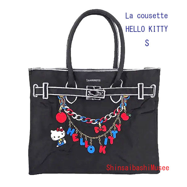 ≪Brand new≫ LA COUSETTE HELLO KITTY CHARM / New Classical Eco Bag S BLACK ≪ 新品 ≫ LA COUSETTE ラクゼット ハローキティ チャーム デザイン ニュークラシックエコバッグ S ブラック 黒 トートバッグ