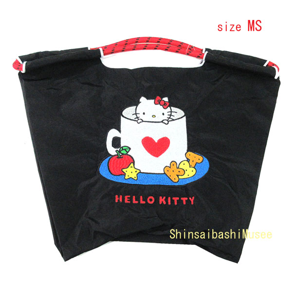 ≪ 新品 ≫ボールアンドチェーン CAFE 限定 ハローキティカップ ショッピングバッグ MS 黒 ブラック エコ ≪Brand new≫Ball & Chain CAFE Limited Edition HELLO KITTY CUP Tote Bag MS BLACK Eco