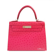 ≪新品≫HERMES エルメス ケリー 28 外縫い オーストリッチ ローズティリアン シルバー金具 HERMES Kelly 28 Ostrich Rose Tyrien Silver hardwere