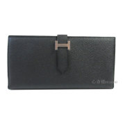 ≪ 新品 ≫ HERMES　エルメス　ベアンスフレ エプソン 黒 シルバー金具 箱 リボン ラッピング U刻印 HERMES Bearn Souffle Black Silver Backle Epson