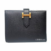 ≪ 新品 ≫ エルメス ベアン コンパクト エプソン 黒 ゴールド金具 箱付きラッピング B刻印 Wallet Bearn Compact Veau Epson Noir Black Gold Backle
