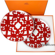 ≪ 新品 ≫ HERMES エルメス ガダルキヴィール シリーズ デザートプレート 21cm ２枚セット 皿 デッシュ プレート GUADALQUIVIR White / Red プレゼント 箱　レア！ ホワイト/レッド 赤 白