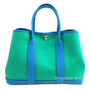 ≪新品≫エルメス ガーデンパーティー TPM 30 トワルオフィシェ ネゴンダ ミント ブルーイズミール グリーン ≪BrandNew≫Hermes Garden Party TPM 30 Toile Offiche Negonda Mint BlueIzmir Green Silver Hardware Tote Bag B Engraved