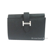 ≪ 新品 ≫ HERMES　エルメス　ベアン コンビネ 三つ折り ミニ財布 黒ブラック エプソン シルバー金具 箱 リボン ラッピング ベアンミニ K刻印
