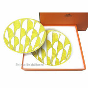 ≪ 新品 ≫Hermes ソレイユ ドゥ エルメス シリーズ パン プレート 小皿 14cm ペア 2枚 No1 イエロー ホワイト 箱 リボン ラッピング Soleil d'Hermes plate 14 gift box ribbon