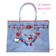 ≪Brand new≫ LA COUSETTE HELLO KITTY CHARM / New Classical Eco Bag L DENIM ≪ 新品 ≫ LA COUSETTE ラクゼット ハローキティ チャーム デザイン ニュークラシックエコバッグ L デニム トートバッグ 