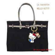  ≪Brand new≫ LA COUSETTE HELLO KITTY KEY RING / New Classical Eco Bag L BLACK  ≪ 新品 ≫ LA COUSETTE ラクゼット ハローキティ キーリング デザイン ニュークラシックエコバッグ L ブラック 黒 トートバッグ