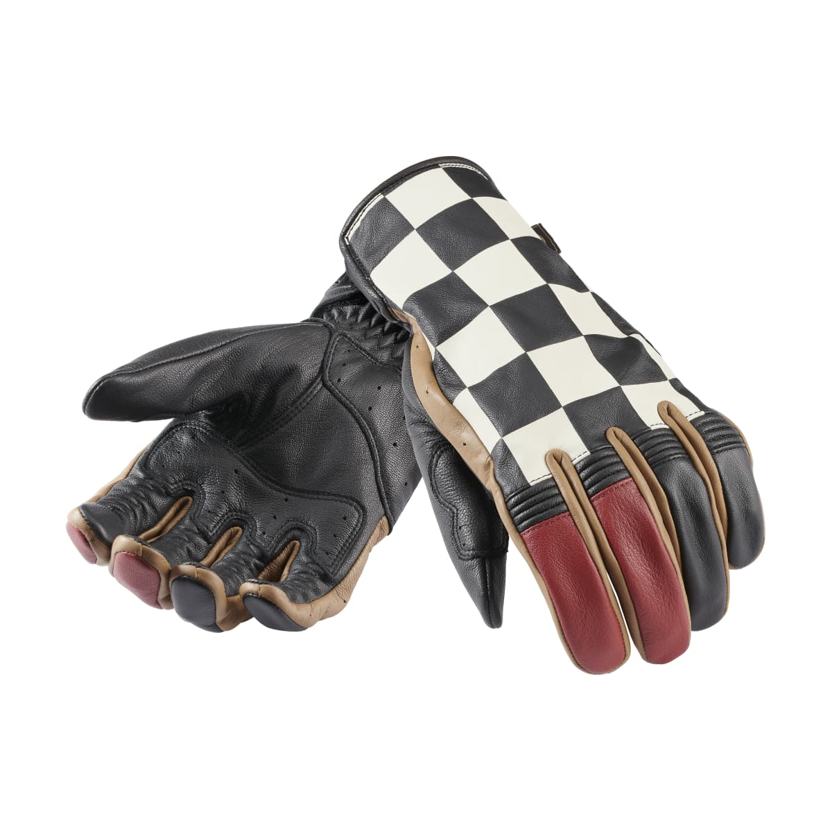 トライアンフレザーグローブ：CHECKERBOARD GLOVE - BLACK / RED / BONE / GOLD