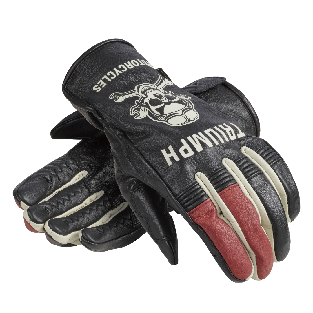 トライアンフレザーグローブ：HELLO MOTO GLOVE  BLACK/BONE/RED